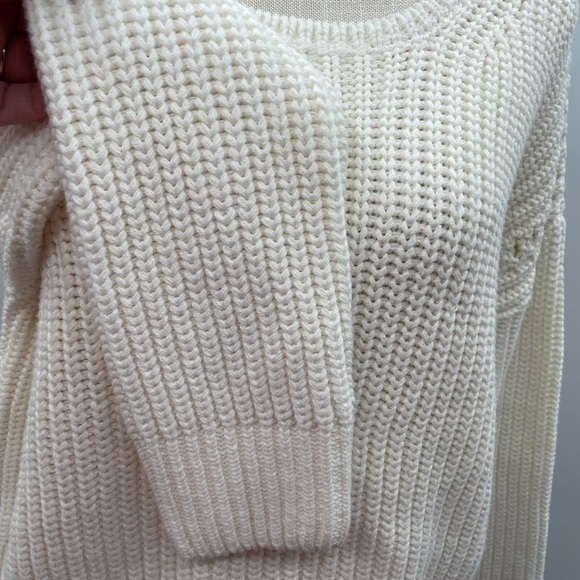BISHOP & YOUNG winter white ribbed open chest cable knit boho turtleneck sweater - Picture 5 of 9
